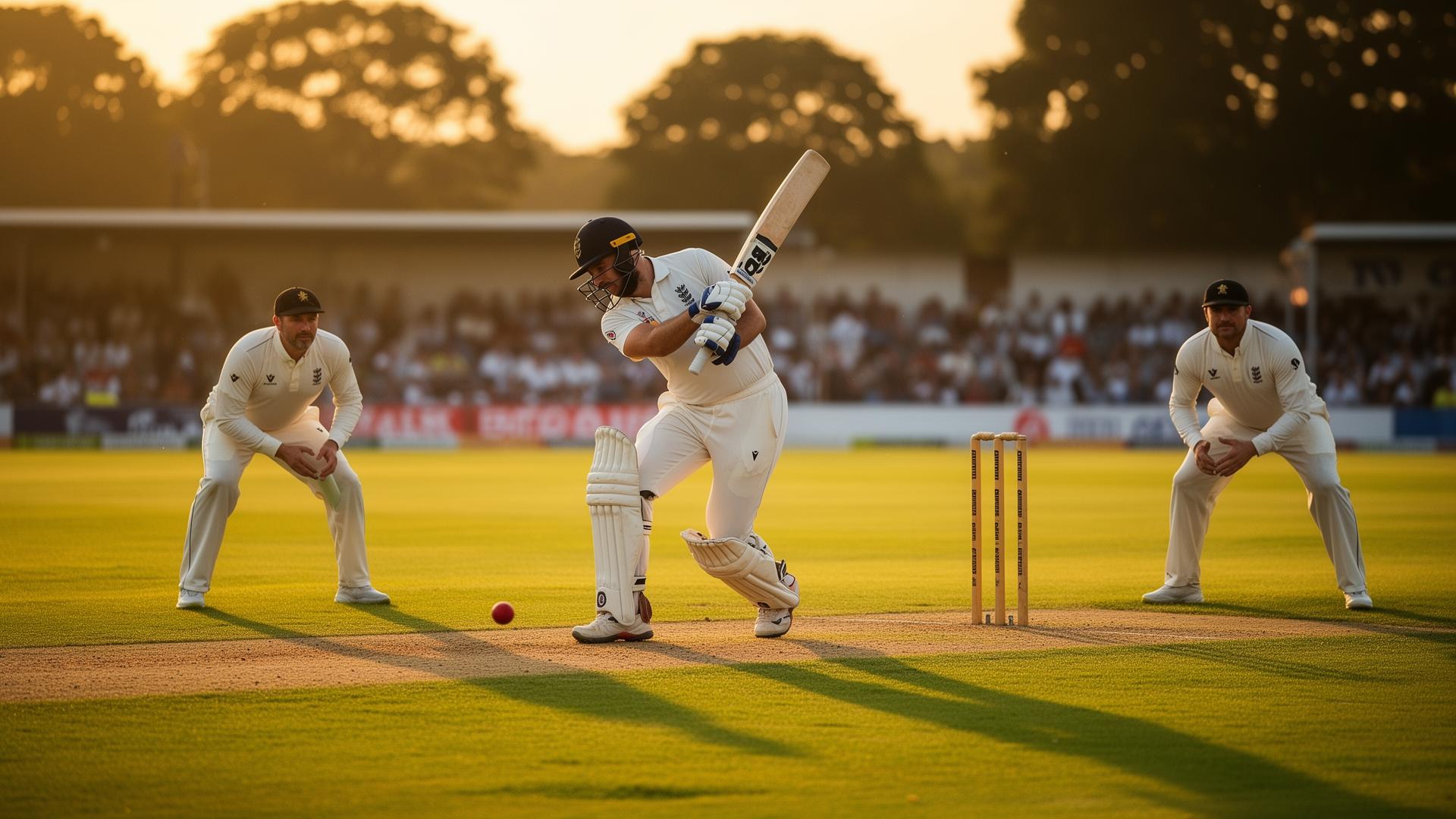 Cricket players at sunset by the bay